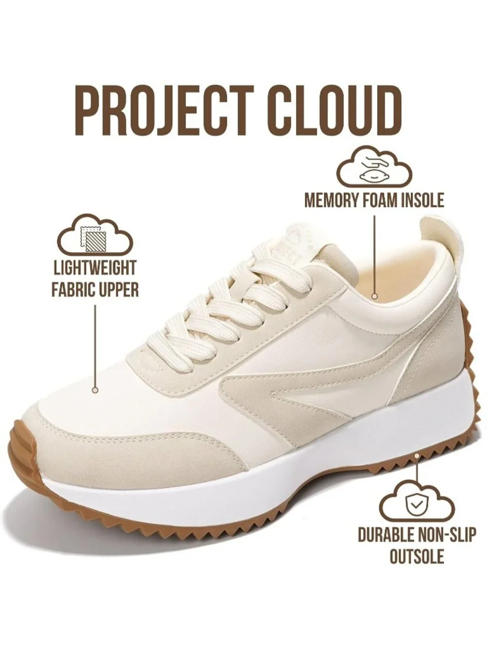 Women's Balinda Beige Confrontable Memory Foam Lightweight Lace Up Sneaker Shoes